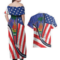 Haitian Americans Zipper Stylized Couples Matching Off Shoulder Maxi Dress and Hawaiian Shirt Haiti Heritage Month 2025