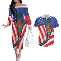 Haitian Americans Zipper Stylized Couples Matching Off The Shoulder Long Sleeve Dress and Hawaiian Shirt Haiti Heritage Month 2025
