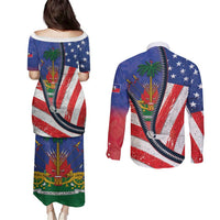 Haitian Americans Zipper Stylized Couples Matching Puletasi and Long Sleeve Button Shirt Haiti Heritage Month 2025