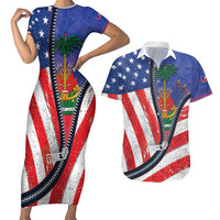 Haitian Americans Zipper Stylized Couples Matching Short Sleeve Bodycon Dress and Hawaiian Shirt Haiti Heritage Month 2025