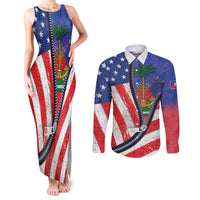 Haitian Americans Zipper Stylized Couples Matching Tank Maxi Dress and Long Sleeve Button Shirt Haiti Heritage Month 2025
