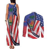 Haitian Americans Zipper Stylized Couples Matching Tank Maxi Dress and Long Sleeve Button Shirt Haiti Heritage Month 2025