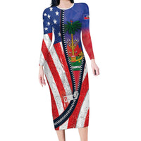 Haitian Americans Zipper Stylized Family Matching Long Sleeve Bodycon Dress and Hawaiian Shirt Haiti Heritage Month 2025