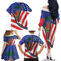 Haitian Americans Zipper Stylized Family Matching Off The Shoulder Long Sleeve Dress and Hawaiian Shirt Haiti Heritage Month 2025