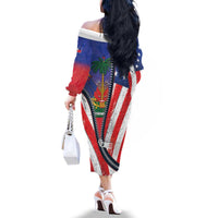 Haitian Americans Zipper Stylized Family Matching Off The Shoulder Long Sleeve Dress and Hawaiian Shirt Haiti Heritage Month 2025