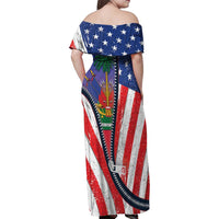 Haitian Americans Zipper Stylized Family Matching Off Shoulder Maxi Dress and Hawaiian Shirt Haiti Heritage Month 2025