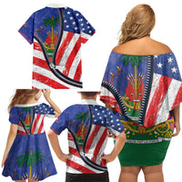 Haitian Americans Zipper Stylized Family Matching Off Shoulder Short Dress and Hawaiian Shirt Haiti Heritage Month 2025