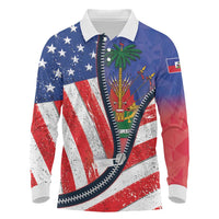 Haitian Americans Zipper Stylized Long Sleeve Polo Shirt Haiti Heritage Month 2025