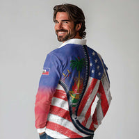 Haitian Americans Zipper Stylized Long Sleeve Polo Shirt Haiti Heritage Month 2025