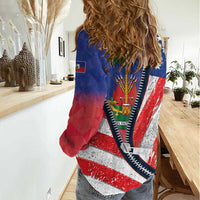 Haitian Americans Zipper Stylized Women Casual Shirt Haiti Heritage Month 2025