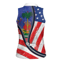 Haitian Americans Zipper Stylized Women Sleeveless Polo Shirt Haiti Heritage Month 2025