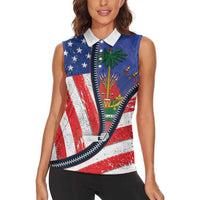 Haitian Americans Zipper Stylized Women Sleeveless Polo Shirt Haiti Heritage Month 2025