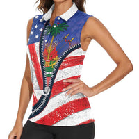 Haitian Americans Zipper Stylized Women Sleeveless Polo Shirt Haiti Heritage Month 2025
