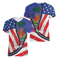 Haitian Americans Zipper Stylized Women V-Neck T-Shirt Haiti Heritage Month 2025