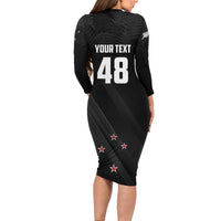 Custom New Zealand Cricket Family Matching Long Sleeve Bodycon Dress and Hawaiian Shirt Aotearoa Black Cap Come On