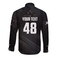 Custom New Zealand Cricket Long Sleeve Button Shirt Aotearoa Black Cap Come On