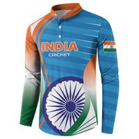 Custom India Cricket Button Sweatshirt Men in Blue Champions 2025