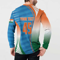 Custom India Cricket Button Sweatshirt Men in Blue Champions 2025