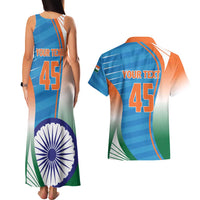 Custom India Cricket Couples Matching Tank Maxi Dress and Hawaiian Shirt Men in Blue Champions 2025