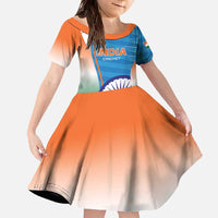 Custom India Cricket Family Matching Off The Shoulder Long Sleeve Dress and Hawaiian Shirt Men in Blue Champions 2025