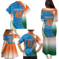 Custom India Cricket Family Matching Puletasi and Hawaiian Shirt Men in Blue Champions 2025