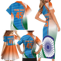 Custom India Cricket Family Matching Short Sleeve Bodycon Dress and Hawaiian Shirt Men in Blue Champions 2025