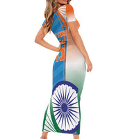 Custom India Cricket Family Matching Short Sleeve Bodycon Dress and Hawaiian Shirt Men in Blue Champions 2025