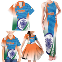 Custom India Cricket Family Matching Tank Maxi Dress and Hawaiian Shirt Men in Blue Champions 2025
