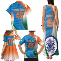 Custom India Cricket Family Matching Tank Maxi Dress and Hawaiian Shirt Men in Blue Champions 2025