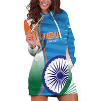 Custom India Cricket Hoodie Dress Men in Blue Champions 2025