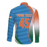 Custom India Cricket Long Sleeve Button Shirt Men in Blue Champions 2025