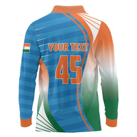 Custom India Cricket Long Sleeve Polo Shirt Men in Blue Champions 2025