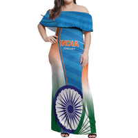 Custom India Cricket Off Shoulder Maxi Dress Men in Blue Champions 2025