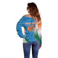 Custom India Cricket Off Shoulder Sweater Men in Blue Champions 2025