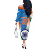 Custom India Cricket Off The Shoulder Long Sleeve Dress Men in Blue Champions 2025