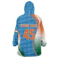 Custom India Cricket Wearable Blanket Hoodie Men in Blue Champions 2025