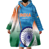 Custom India Cricket Wearable Blanket Hoodie Men in Blue Champions 2025