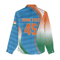 Custom India Cricket Women Casual Shirt Men in Blue Champions 2025