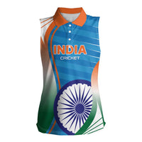 Custom India Cricket Women Sleeveless Polo Shirt Men in Blue Champions 2025