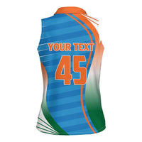 Custom India Cricket Women Sleeveless Polo Shirt Men in Blue Champions 2025