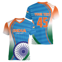 Custom India Cricket Women V-Neck T-Shirt Men in Blue Champions 2025
