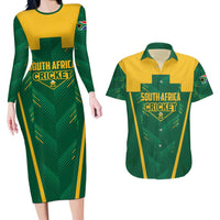 Custom South Africa Cricket Couples Matching Long Sleeve Bodycon Dress and Hawaiian Shirt SA Protea Woza Nawe
