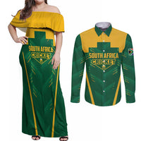 Custom South Africa Cricket Couples Matching Off Shoulder Maxi Dress and Long Sleeve Button Shirt SA Protea Woza Nawe