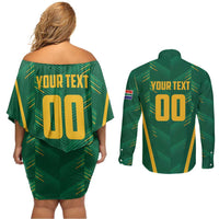 Custom South Africa Cricket Couples Matching Off Shoulder Short Dress and Long Sleeve Button Shirt SA Protea Woza Nawe