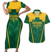 Custom South Africa Cricket Couples Matching Short Sleeve Bodycon Dress and Hawaiian Shirt SA Protea Woza Nawe