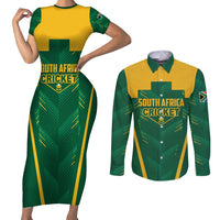Custom South Africa Cricket Couples Matching Short Sleeve Bodycon Dress and Long Sleeve Button Shirt SA Protea Woza Nawe