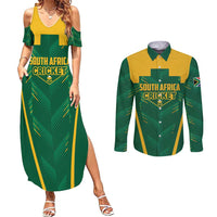 Custom South Africa Cricket Couples Matching Summer Maxi Dress and Long Sleeve Button Shirt SA Protea Woza Nawe