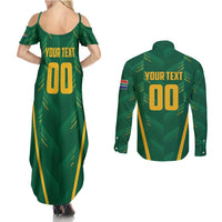 Custom South Africa Cricket Couples Matching Summer Maxi Dress and Long Sleeve Button Shirt SA Protea Woza Nawe