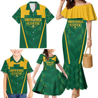 Custom South Africa Cricket Family Matching Mermaid Dress and Hawaiian Shirt SA Protea Woza Nawe
