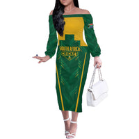 Custom South Africa Cricket Family Matching Off The Shoulder Long Sleeve Dress and Hawaiian Shirt SA Protea Woza Nawe